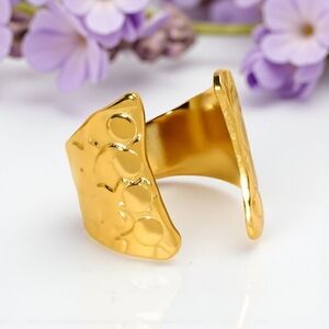 Hammered Textured 18K Gold Plated Open Luxurious Statement Ring 💛 Size 6